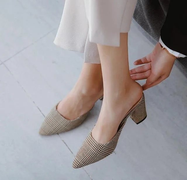 Women High Heels Slipper Mules Decors Pointed Toe Slip Shoes Slipper Sandals | EGEMISS