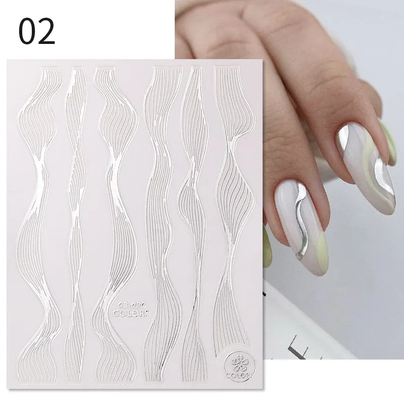 1PC Gold Sliver Striping Tape 3D Nail Stickers Geometry Lines Slider For Nails Gel Polish Decals For Manicures DIY Decoration-Nail Inspo