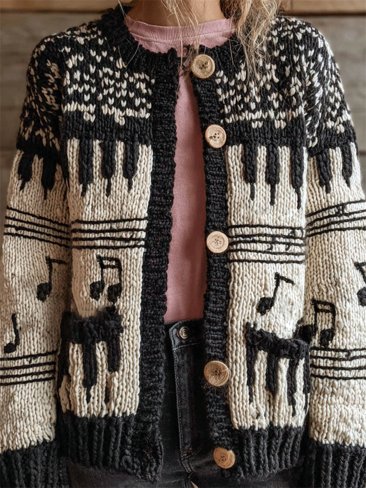 Comstylish Vintage Musician Piano Keys & Music Notes Isle Cardigan