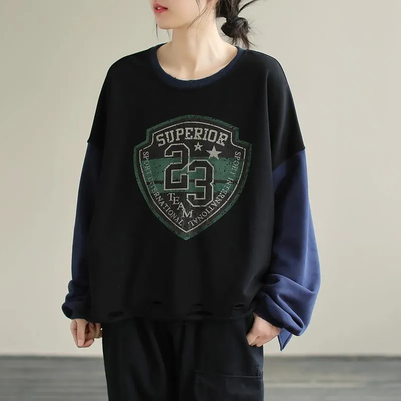Women Patchwork cotton SpringTunics for women Fabrics Black alphabet Prints top