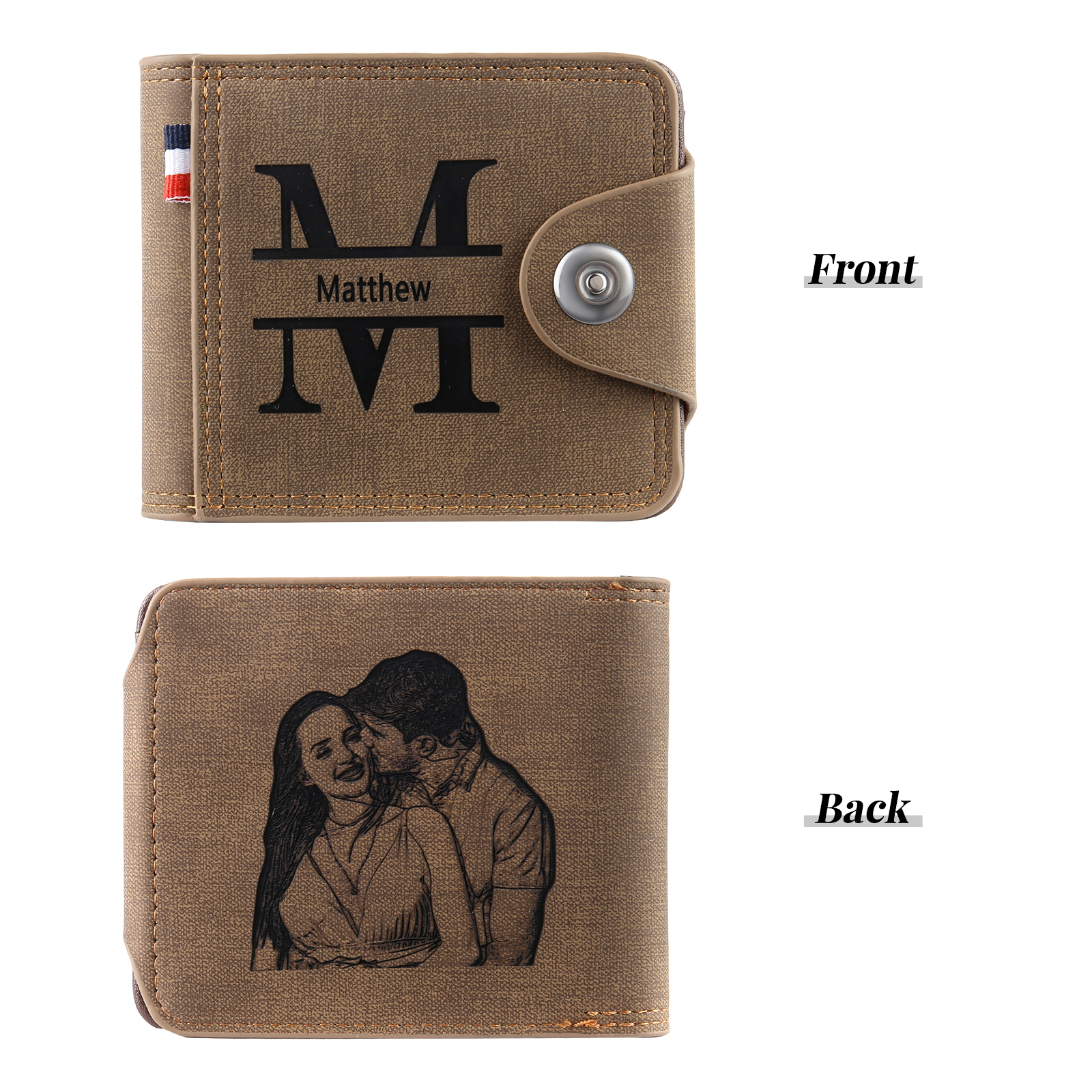 Portefeuille Classique 1 Prénom et Lettre Personnalisés avec Photo Porte-Monnaie Carte