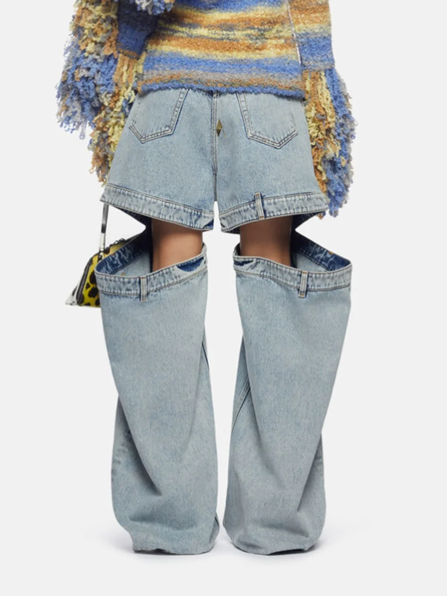 Toloer Toloer Loose Show Thin Zhongshan Wide Leg Pants 2024 Spring New Niche Wind Personality Design Sense Show Leg Jeans Woman-Outfit Ideas