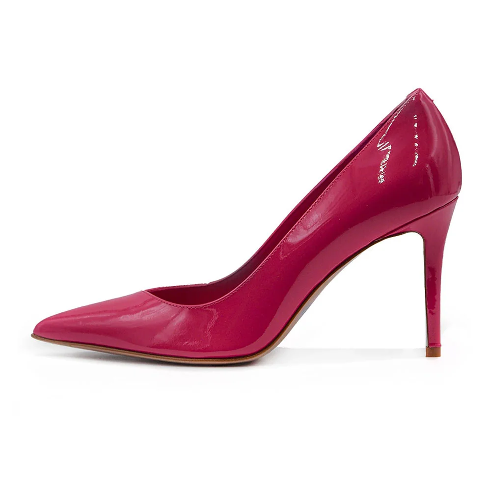 Fuchsia Patent Leather Pointed Toe Stiletto High Heel Pumps for Women