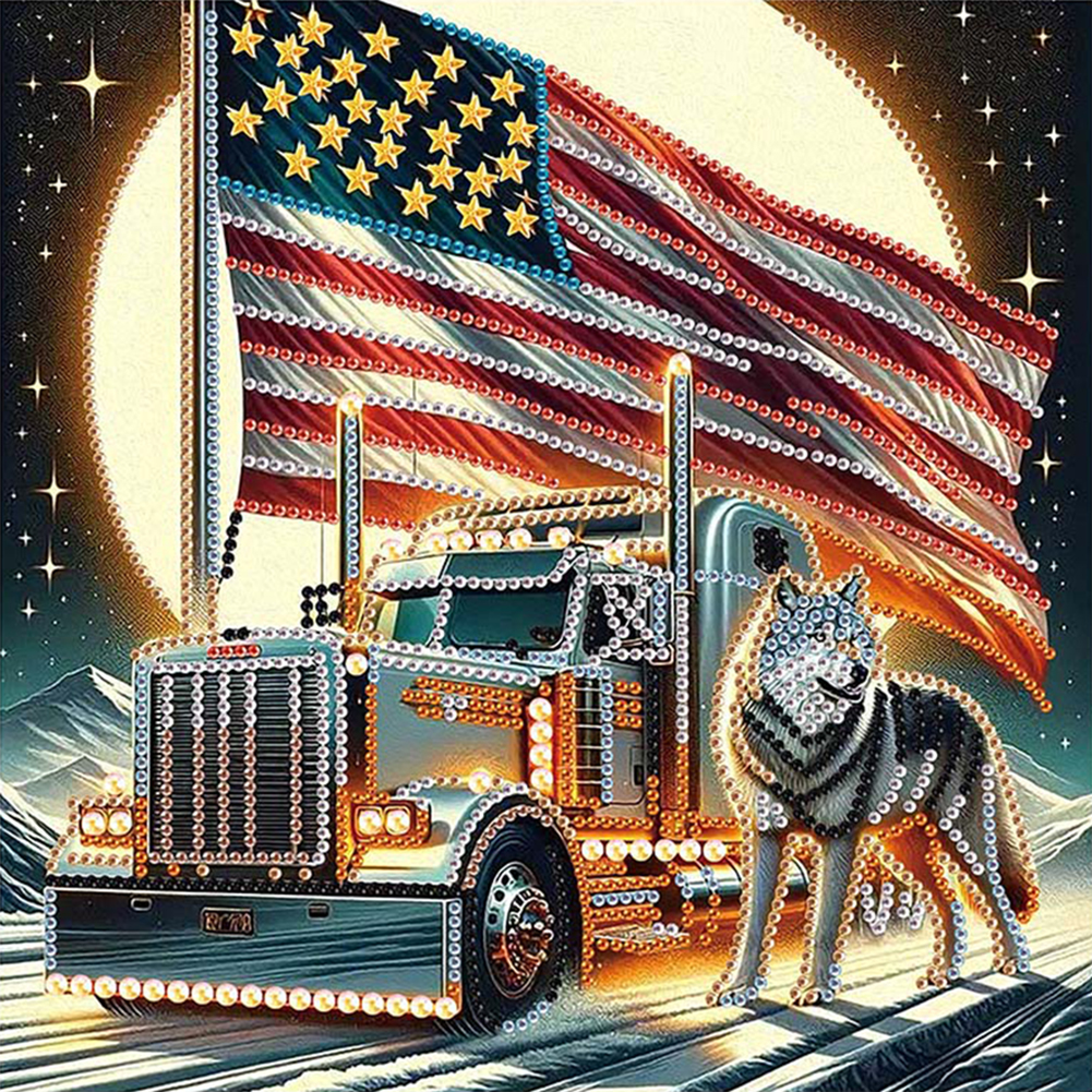 Independence Day Wolf 30*30cm(canvas) special shaped drill diamond painting