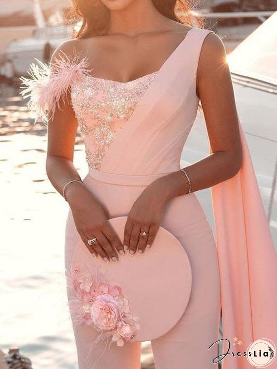 Jumpsuits Feather Sequin Tube Top Irregular Jumpsuit for Women