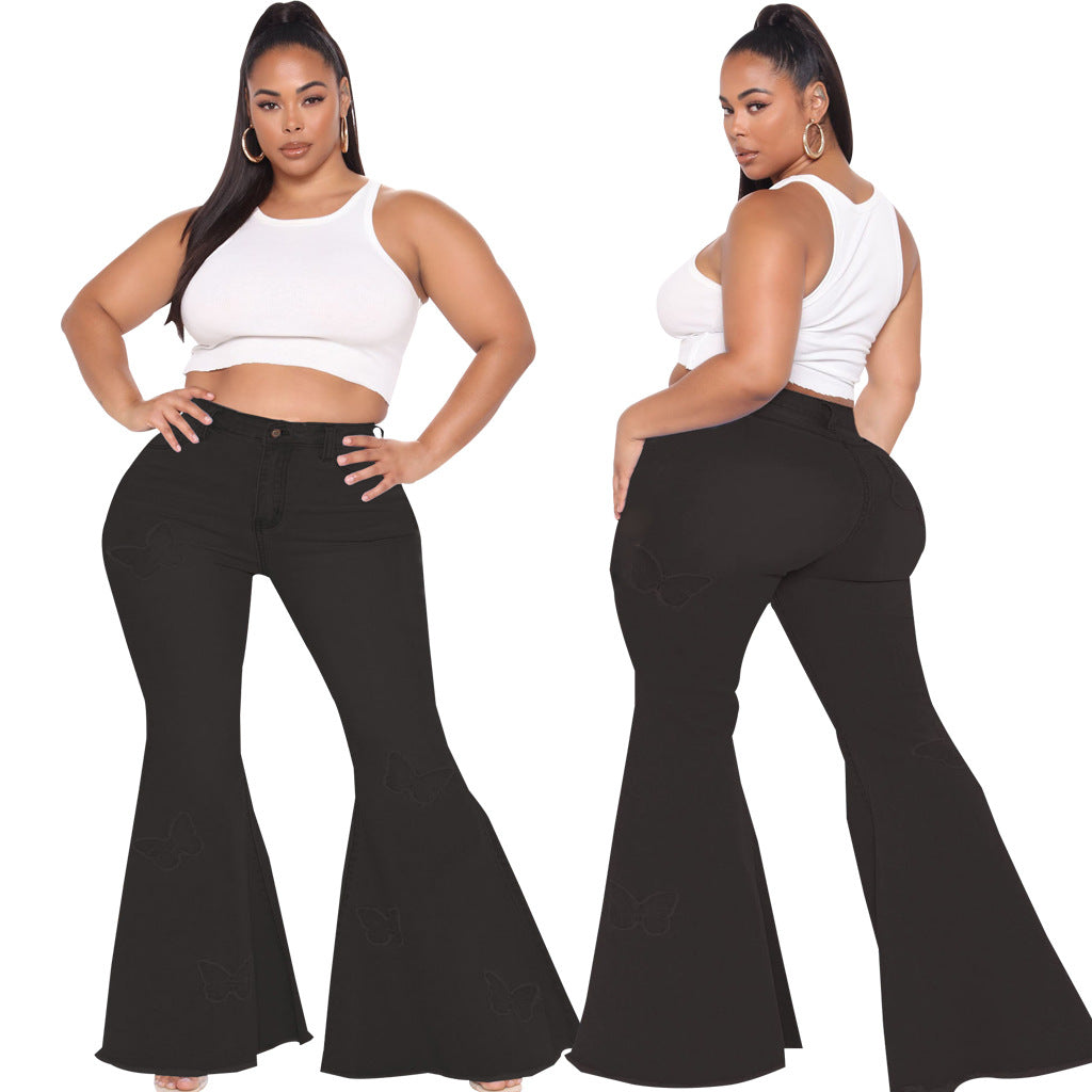 Plus Size Slim Butterfly Decoration Wide Leg  Bell-Bottom Pants