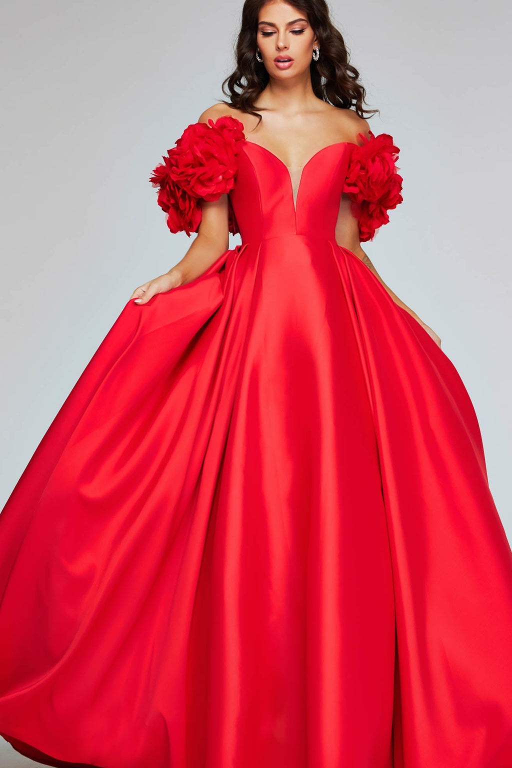 Ovlias Fabulous Red Off-the-shoulder Flower Backless Couture Evening Dress LY0678