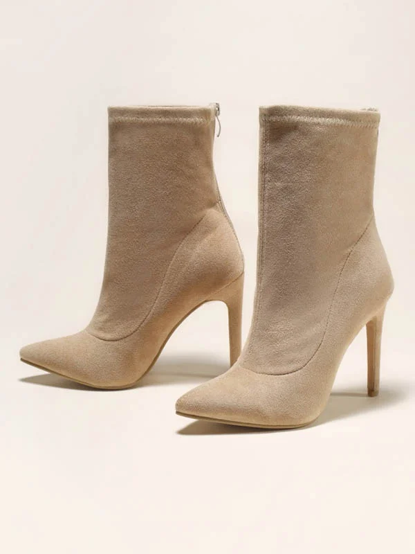 Pointed-Toe Solid Color Split-Joint Boots Pumps