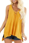 Plus Size Lace Up Solid Loose Split Neck Tank Top