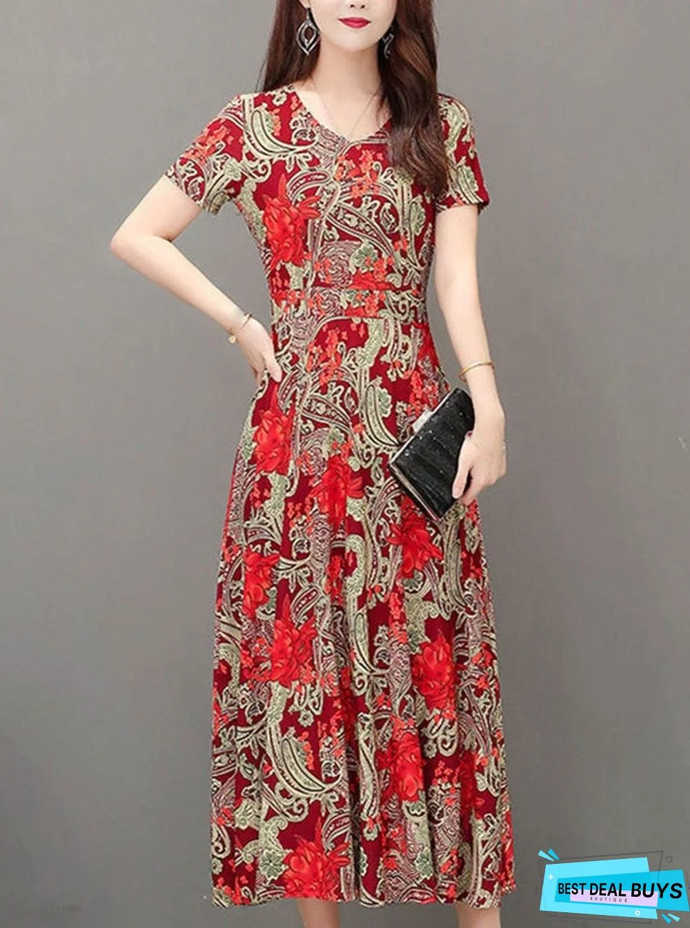 Round Neck Print Skater Dress