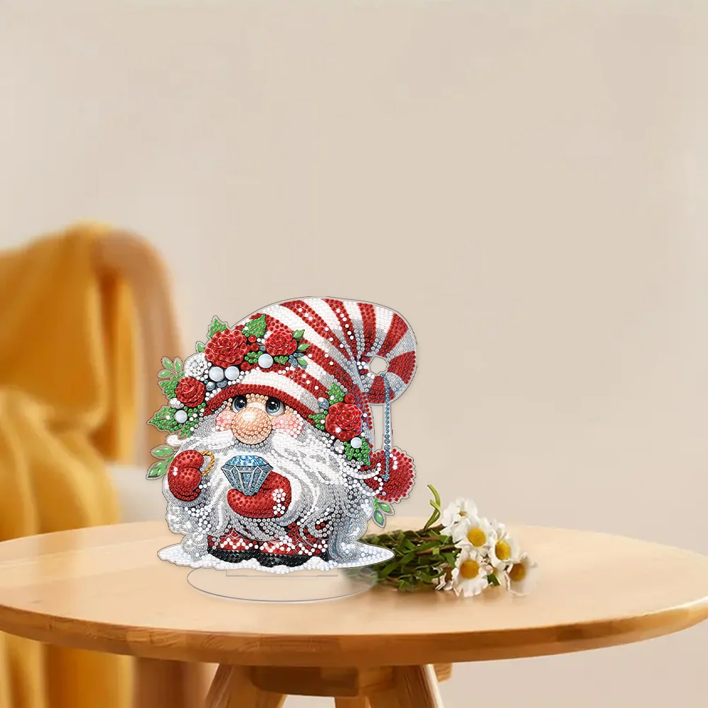 DIY Love Rose Gnome Single-Sided Acrylic Diamond Painting Tabletop Ornament for Home Office Desktop Decor