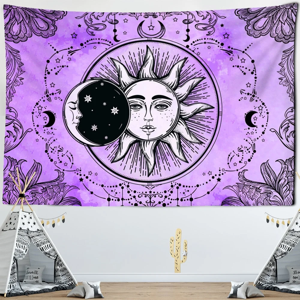 White Black Sun Moon Witchcraft Tapestry India Mandala Celestial Wall Hanging Hippie Wall Carpets Psychedelic Dorm Home Decor