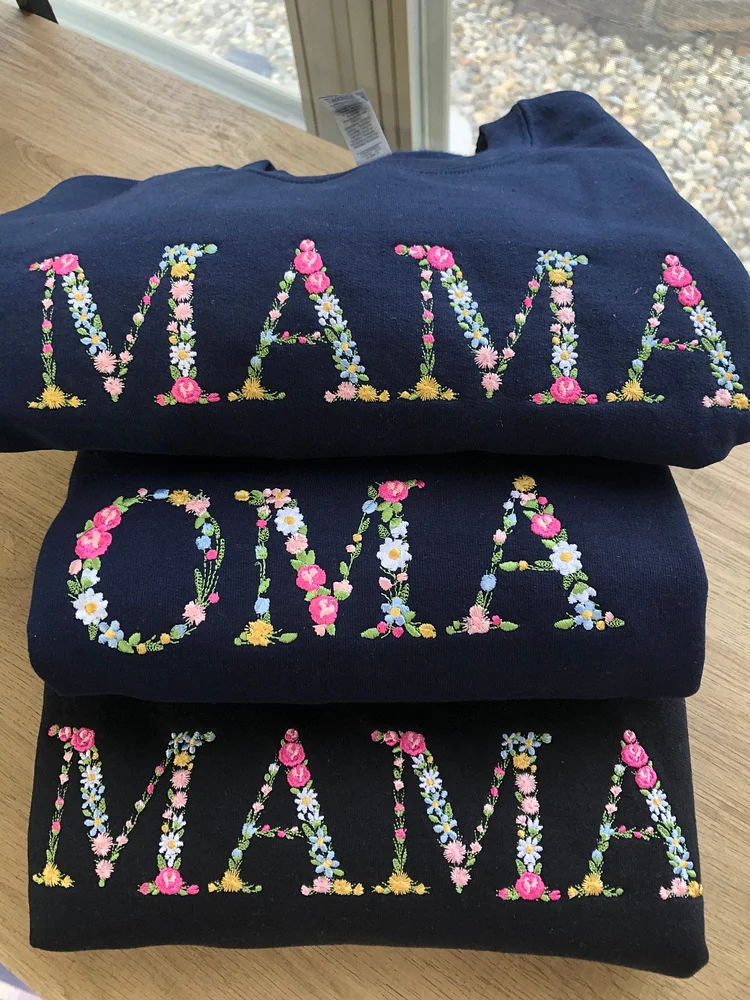 Embroidered Floral Mama Grandma Abuela Sweatshirts