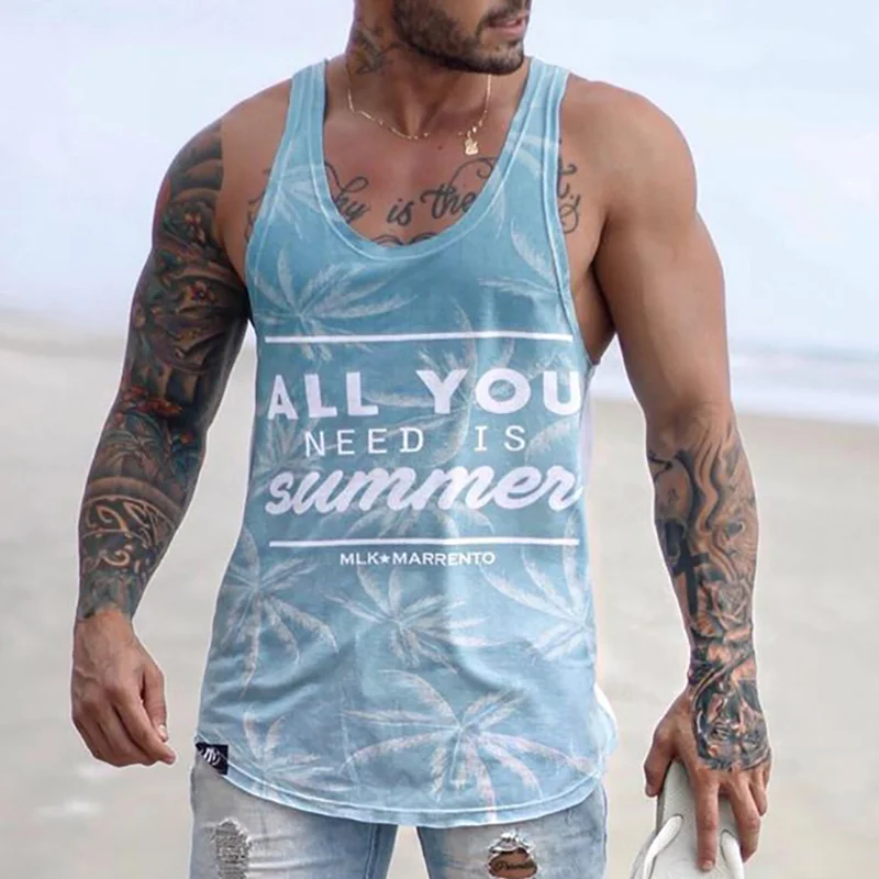 Men's Casual Sports Beach Sleeveless Printed Vest Tt218