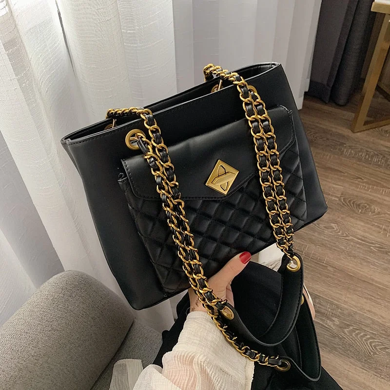 Elegant Female Casual Tote bag 2020 Fashion New Quality PU Leather Women's Designer Handbag Lingge Chain Shoulder Messenger Bag