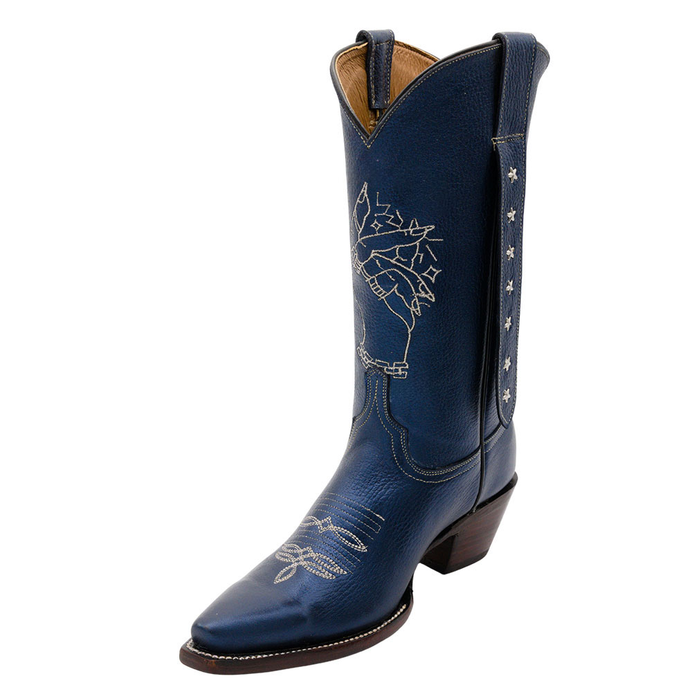 Snip Toe Block Heel Hand Embroidered Blue Cowgirl Boots for Women Nicepairs