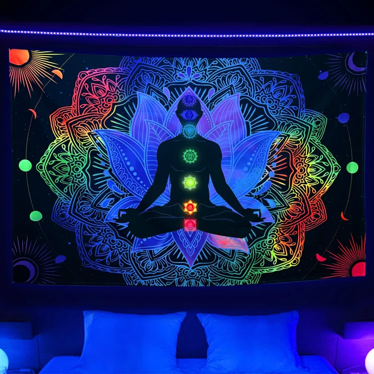 Seven Chakras & Mandala - Black Light Tapestry