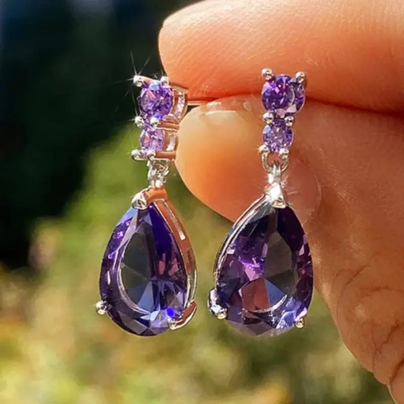 exquisite waterdrop amethyst drop earrings for women engagement wedding jewelry lover birthday gift details 1