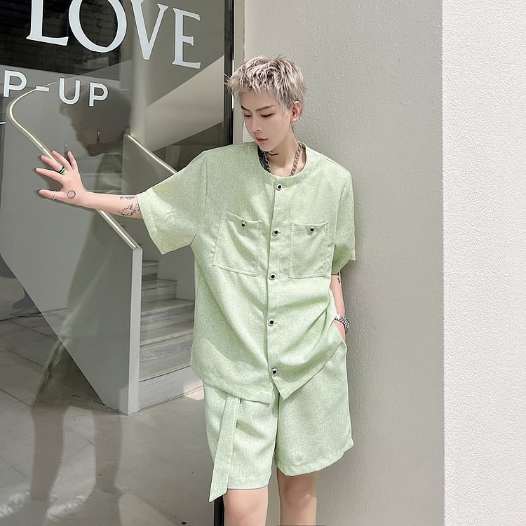 Dawfashion-Summer Short-sleeved Suit Jacket Shorts Solid Color Small Fragrance Two-color Suit-Yamamoto Diablo Clothing