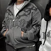 Unisex High Street Y2K Letter Applique Print Loose Zipper Hoodies Pants Set by Inlyline
