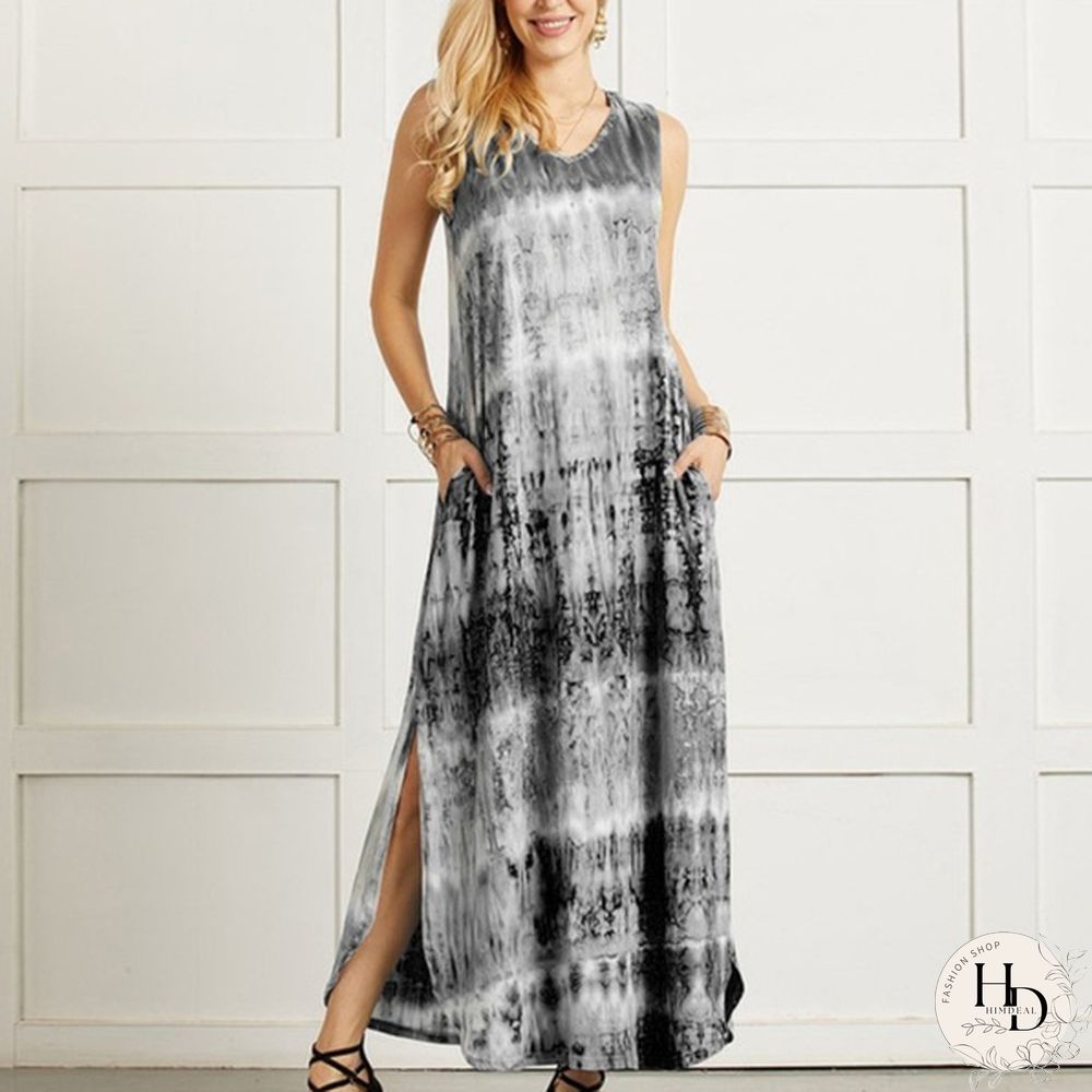 XXS-5XL Womens Boho Sleeveless Maxi DressSummer Casual Loose Tie dye printingLong Sundress