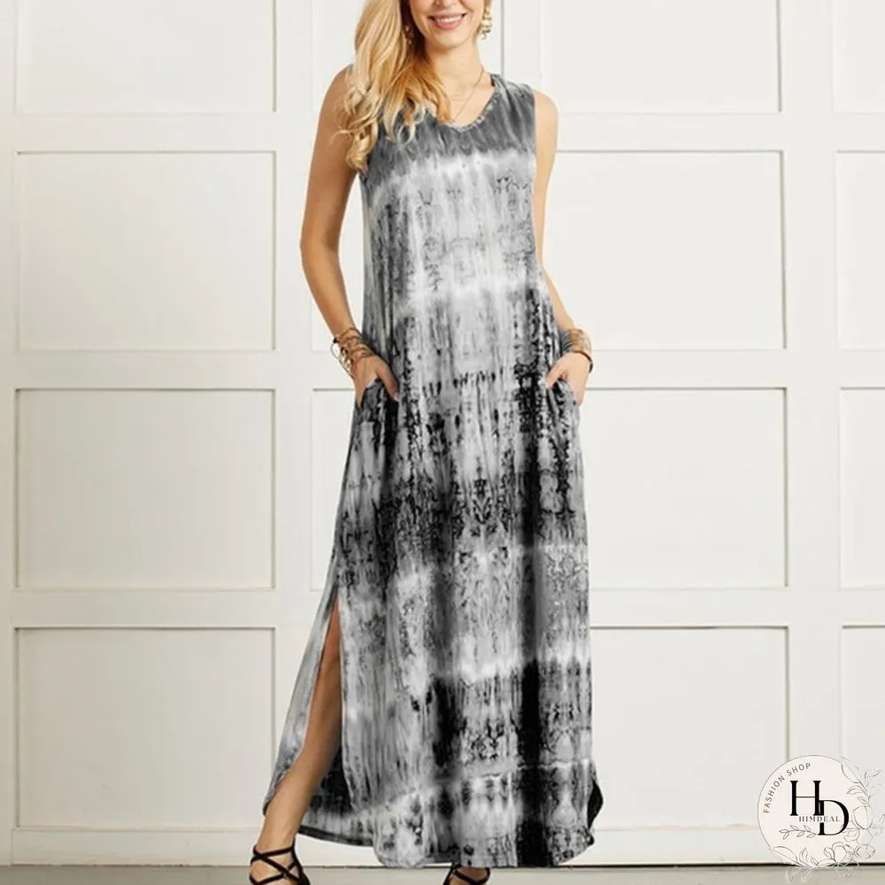 XXS-5XL Womens Boho Sleeveless Maxi DressSummer Casual Loose Tie dye printingLong Sundress