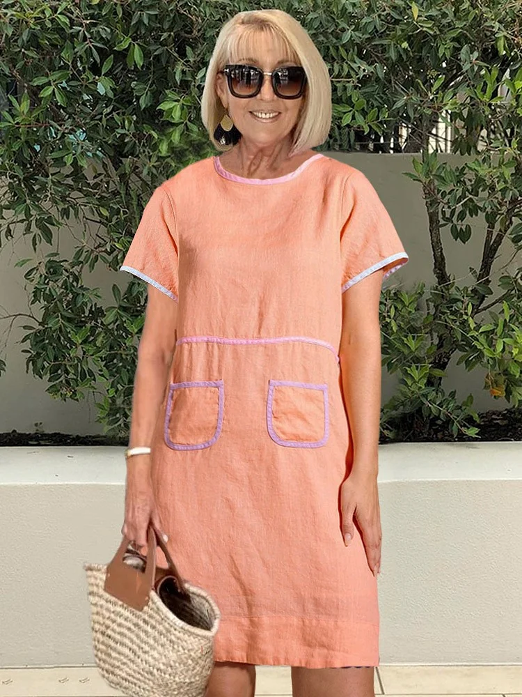 Cotton and Linen Pocket Tunic Dress Plus Size