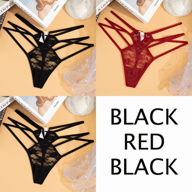 Sexy Lace Floral Thong Women  Seamless Panties Perspective Thongs Ladies Underwear Female Low Rise Cross Strap G-string