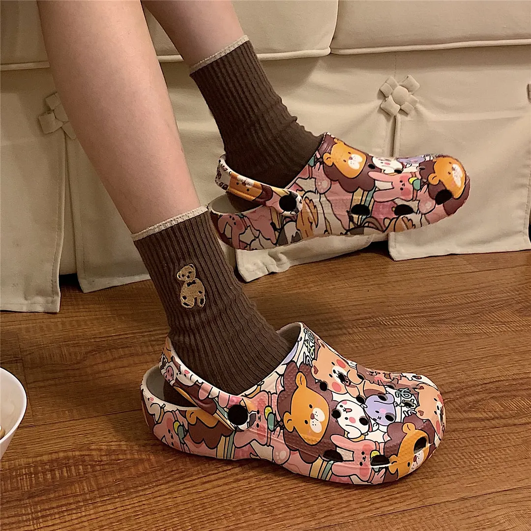 Sandals for woman Cartoon Animals Prints Leisure Outdoor Beach Garden Flip Flops Hole Shoes EVA Womens'slippers  Flat Slides