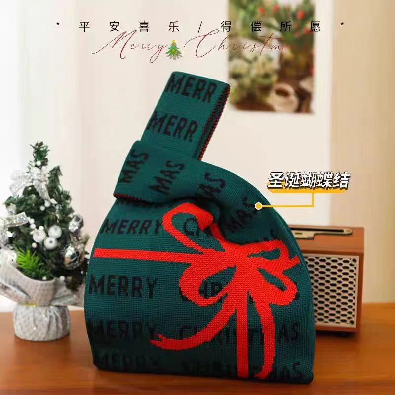 Christmas Unisex Polyester Animal Christmas Tree Santa Claus Cute Square Open Handbag Tote Bag