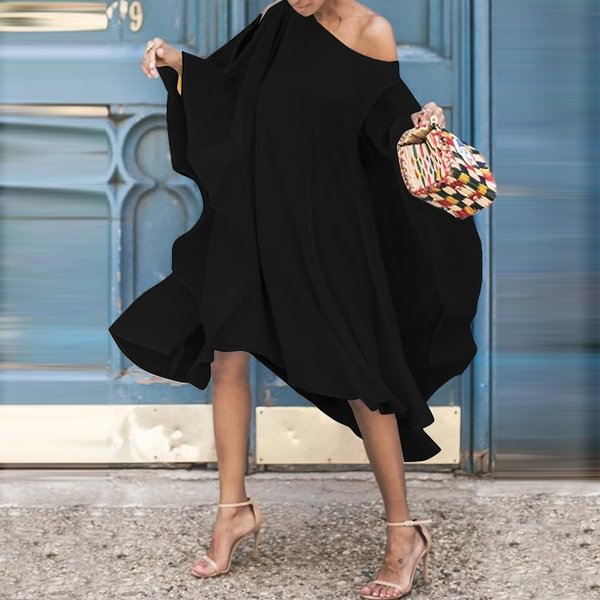 ZANZEA Women Summer Batwing Sleeved Off Shouder Casual Loose Long Dress Beach PartyDresses - BlackFridayBuys