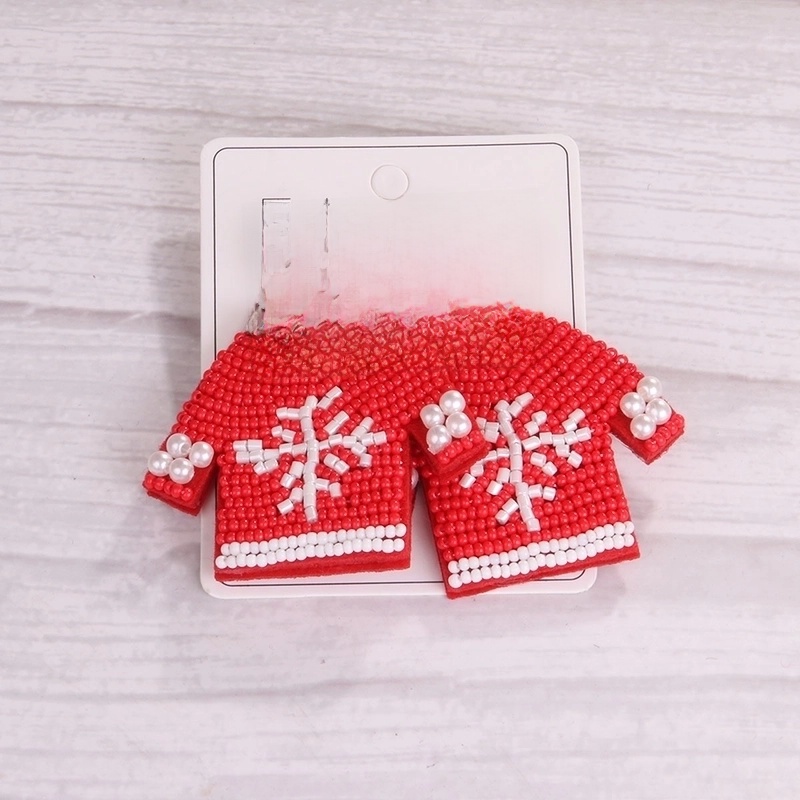 1 Pair Handmade House Snowman Handmade Beaded Glass Drop Earrings