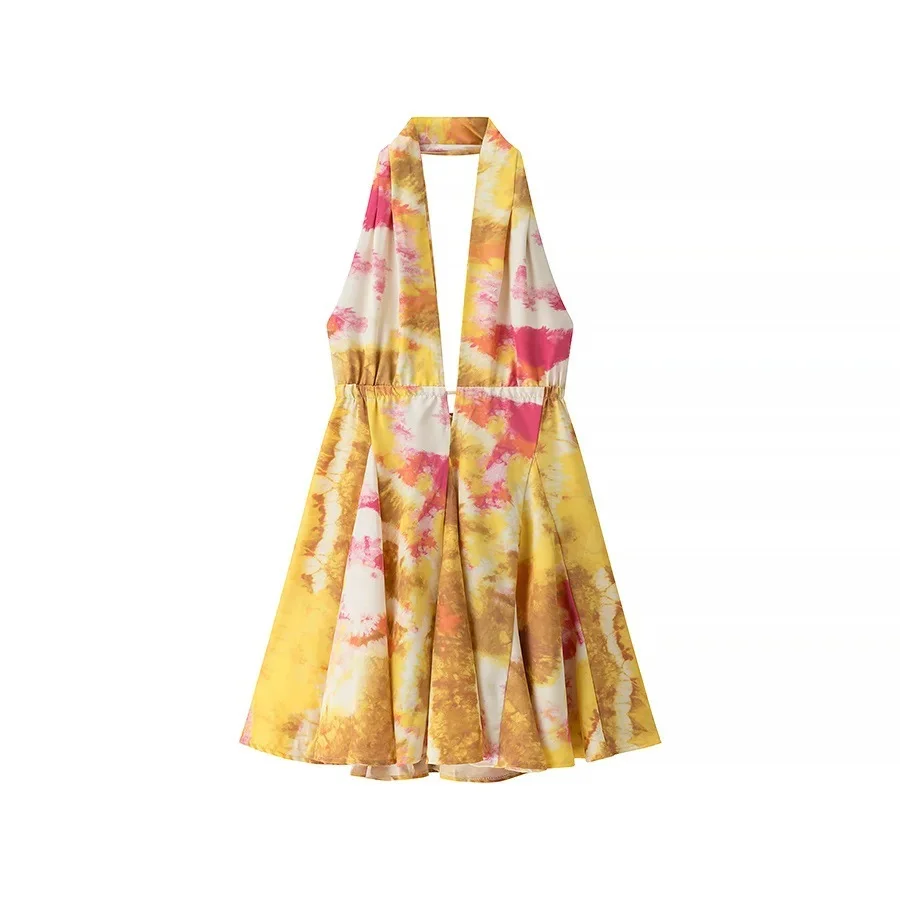 Nigikala Nigikala Women's Explosive Print Collar With Bare Back Hanging Neck Dress