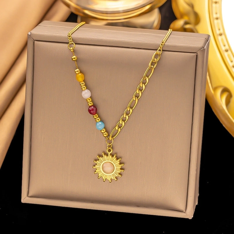 Sweet Heart Shape Floral Titanium Steel Plating Necklace