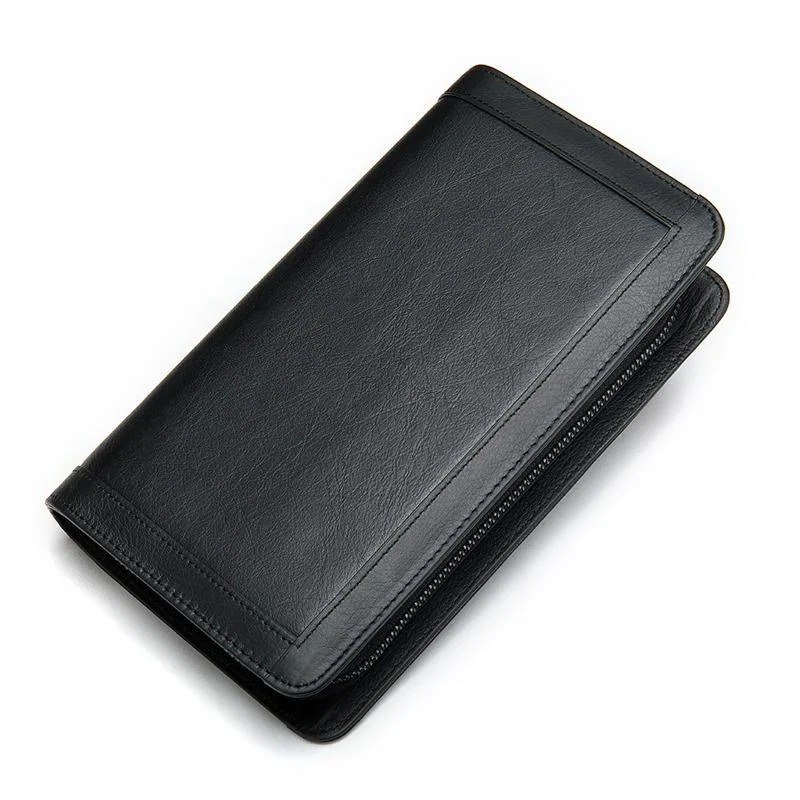 Men's Leather Wallet Double Zipper Design Clutch