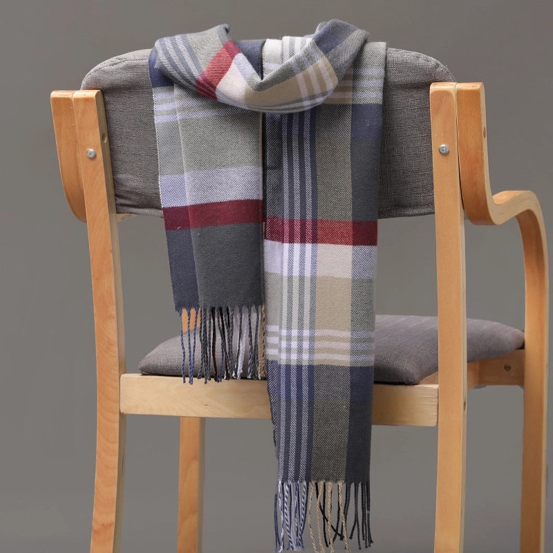British Plaid Tassel Couple Parent-child Men’s Scarf Autumn And Winter Cashmere Plaid Scarf