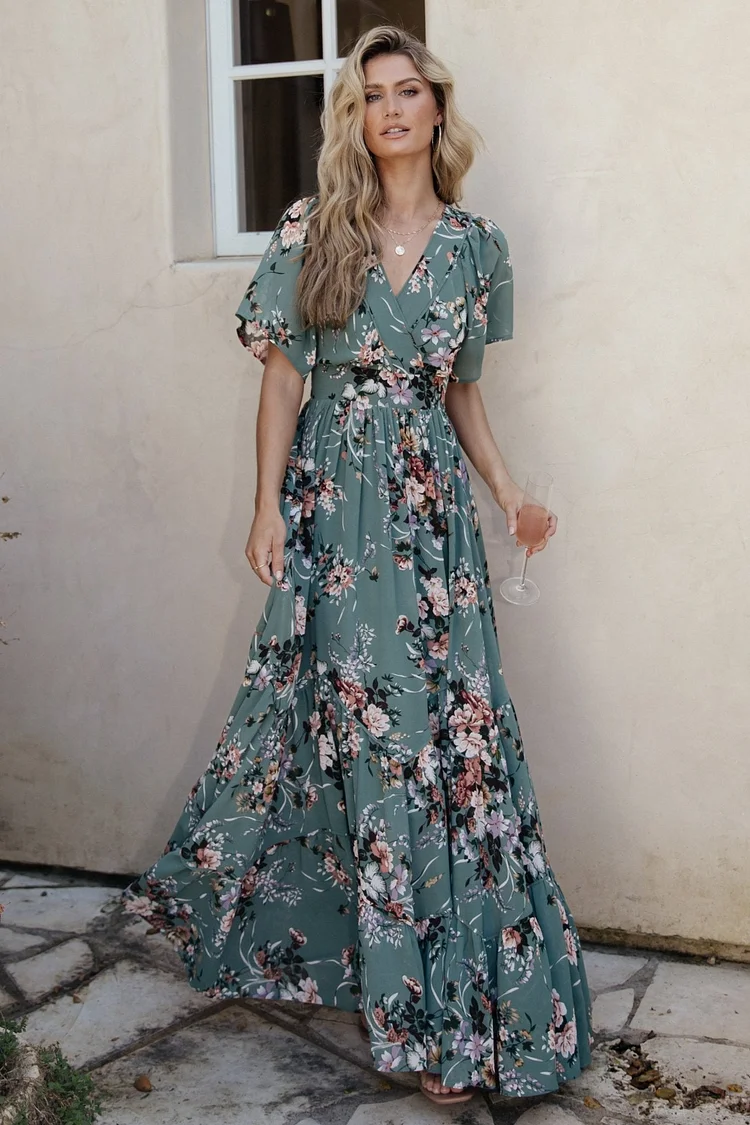 Floral Maxi Dress - Dusty Green Floral
