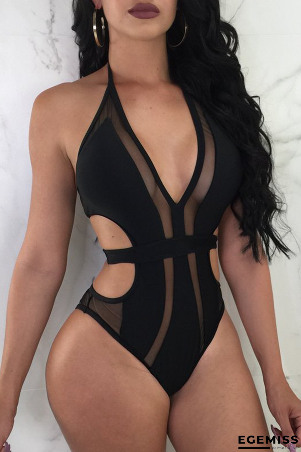 Black Sexy Solid Patchwork Mesh Swimwears | EGEMISS
