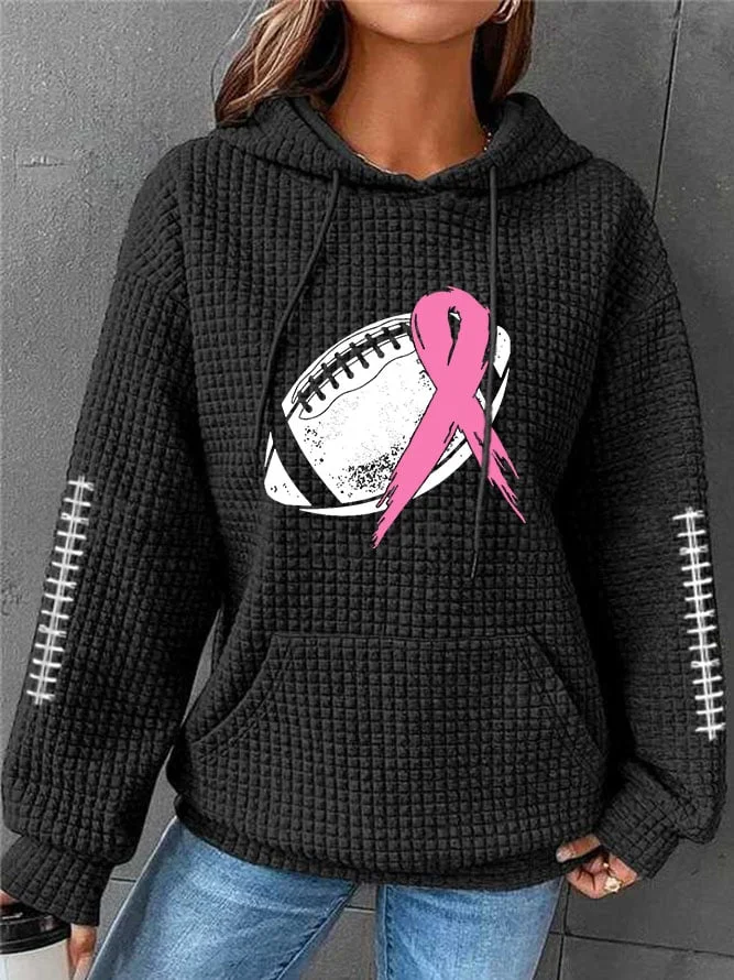 Women's Pink Ribbon Breast Cancer Football Print Waffle Hoodie socialshop