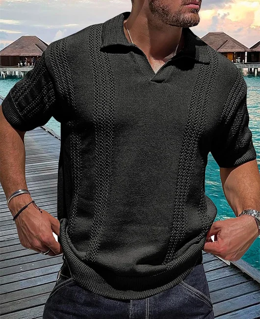 Casual Knitted Short Sleeve Hollow Polo Shirt 