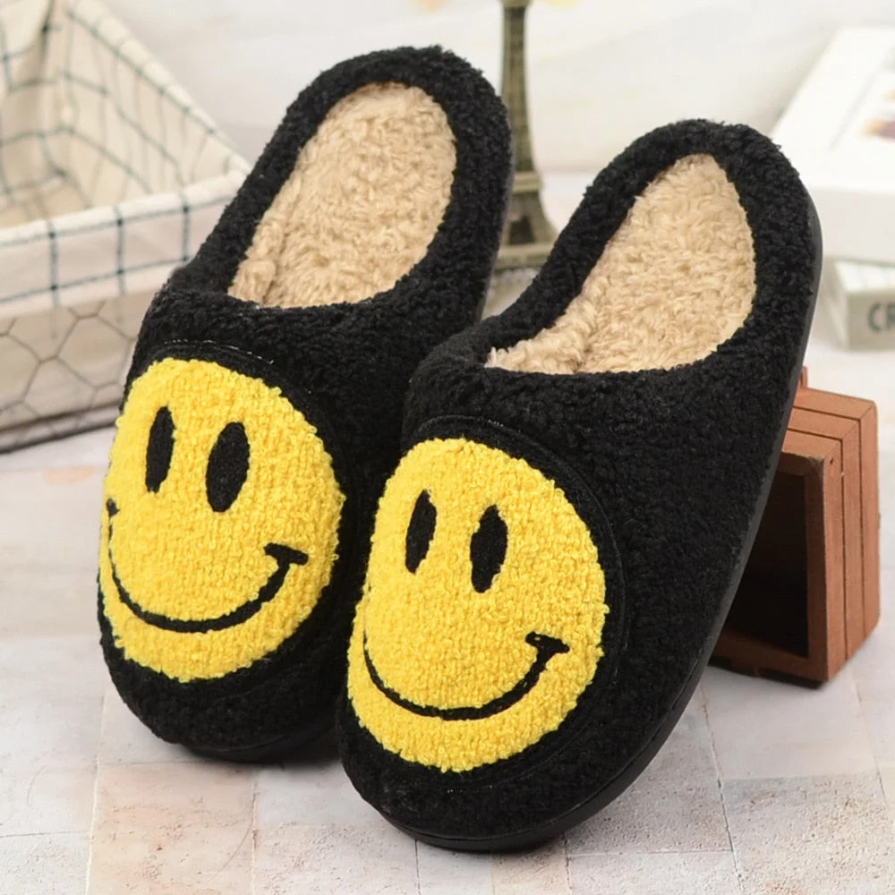 Lourdasprec 2022 Winter Womens Slippers Fluffy Fur Smile Big Smile Deco Slipper Shoe Short Plush Zapato De Mujer Flats Indoor Couple Shoes
