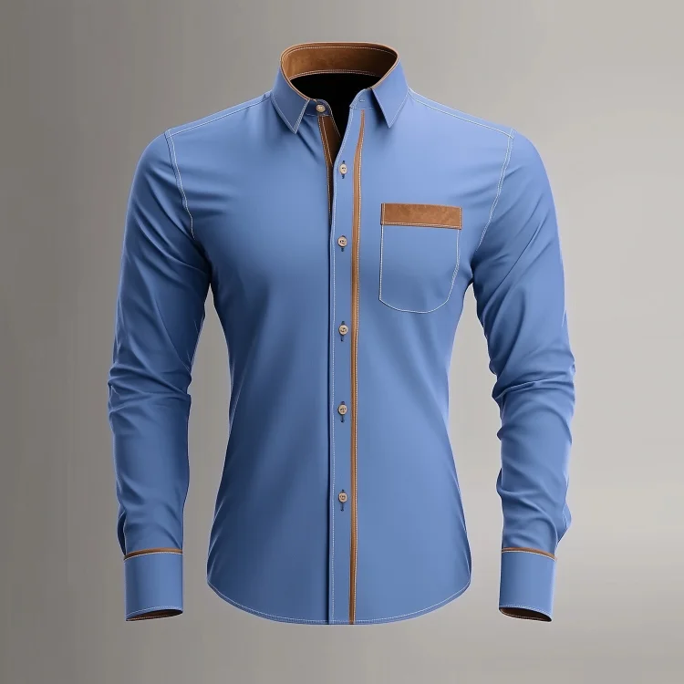 Okaywear Suede Splicing Single Breasted Chest Pocket Long Sleeve Shirt 