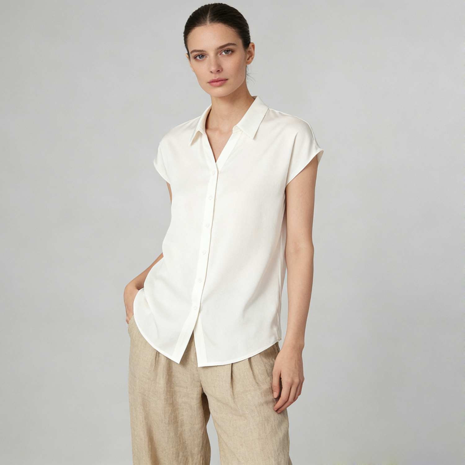 23 MM Mulberry Silk Blouse Short Sleeve Office REAL SILK LIFE