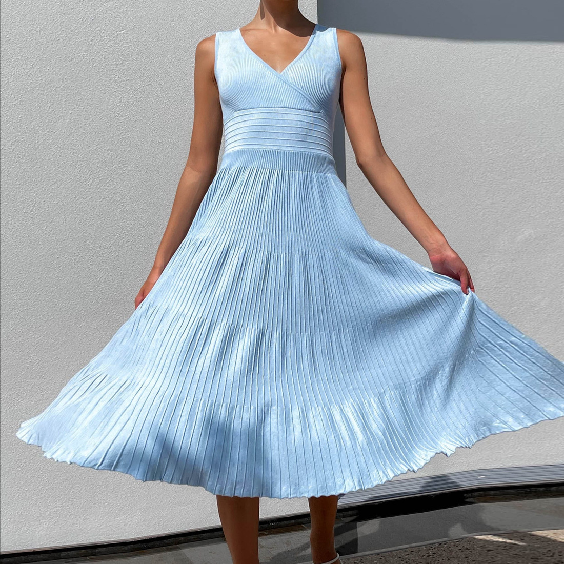 Ootddress Knit V-Neck For Women Maxi Dress Y2k Backless Fashion Knitwear Party Dress Casual Baggy High Waist Summer Female Dress