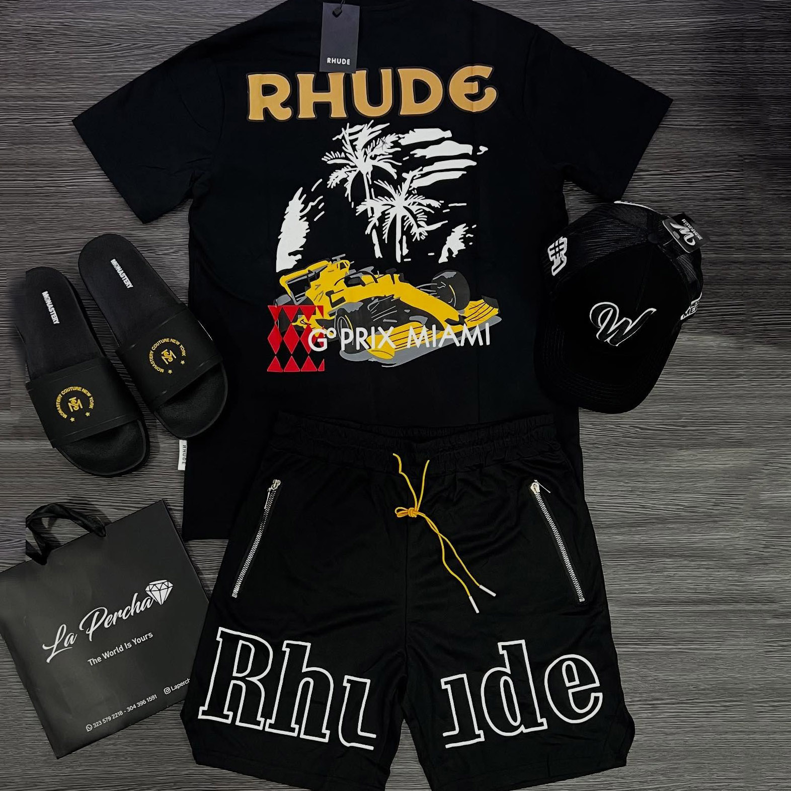 Rhude Racing Coconut Tree T-Shirt And Shorts Co-Ord