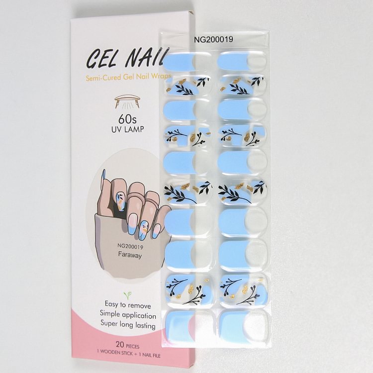 Blue with Black Leaf Semi-Cured Gel Nail Wraps