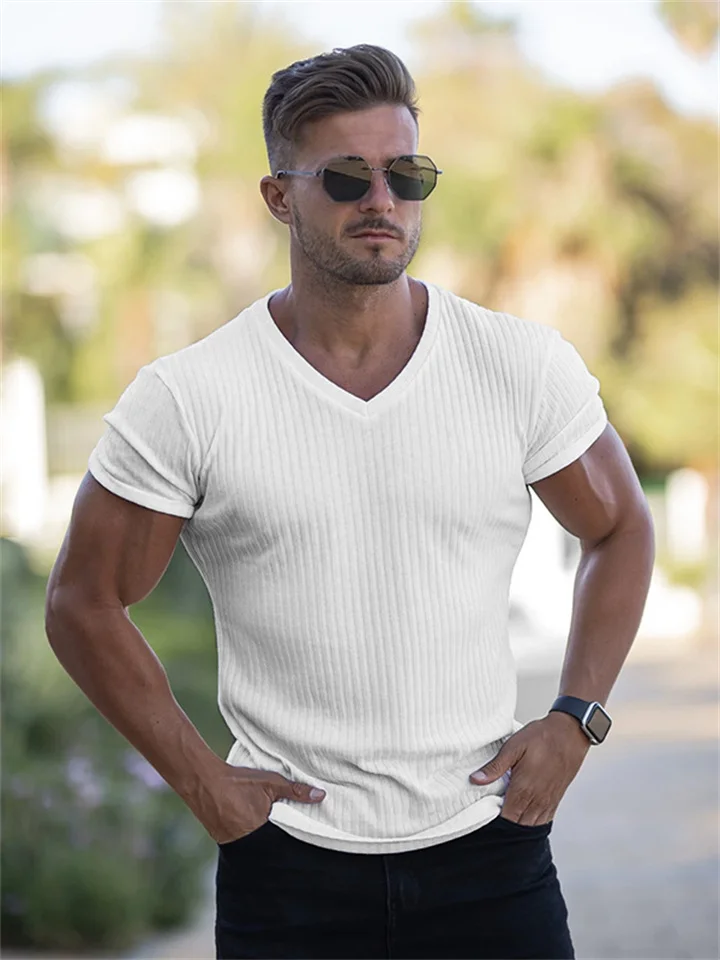 Men's T shirt Tee Plain Pit Strip V Neck Outdoor Daily Wear Short Sleeves Basic Clothing Apparel Designer-Cosfine
