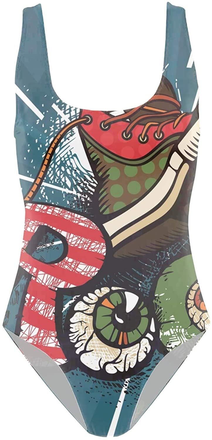 Women's One Piece Sexy 3D Grunge Shoe Funny Rock Bikini Print Funny Swimsuits Bathing Suit Swimwear