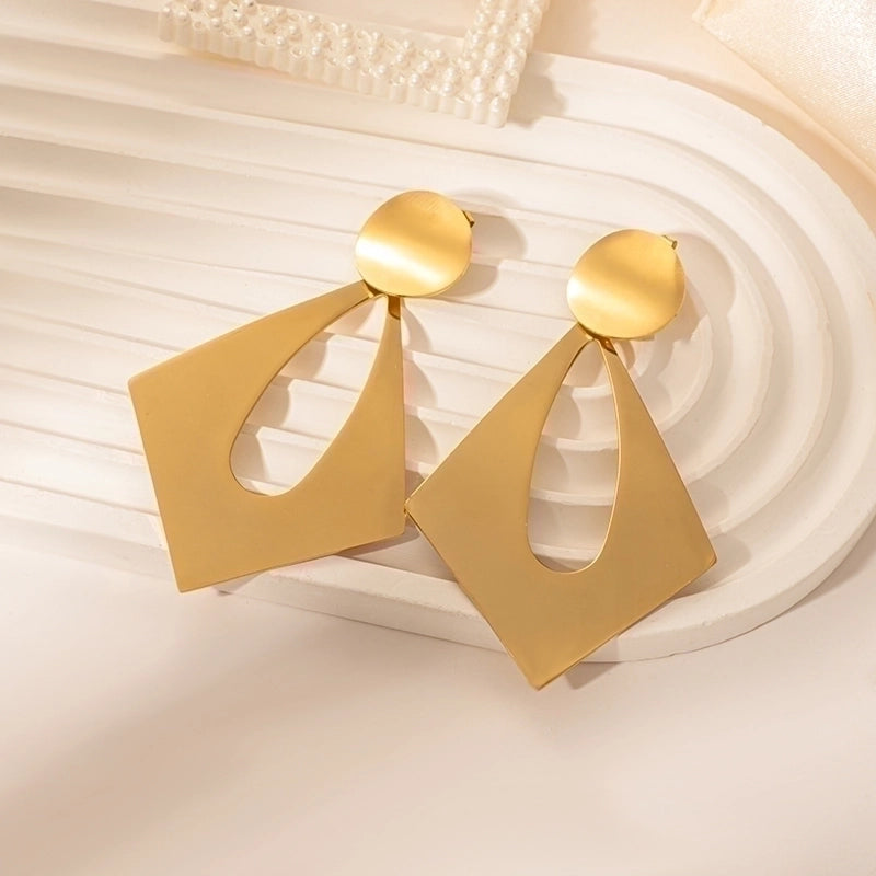1 Pair IG Style Exaggerated Geometric Polishing Plating 304 Stainless Steel Gold Plated Drop Earrings