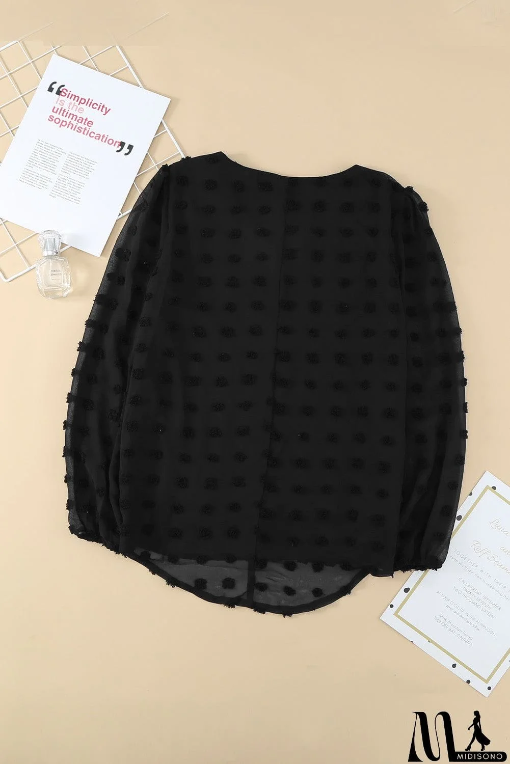 MidiSono - Swiss Dot Bubble Sleeve Blouse
